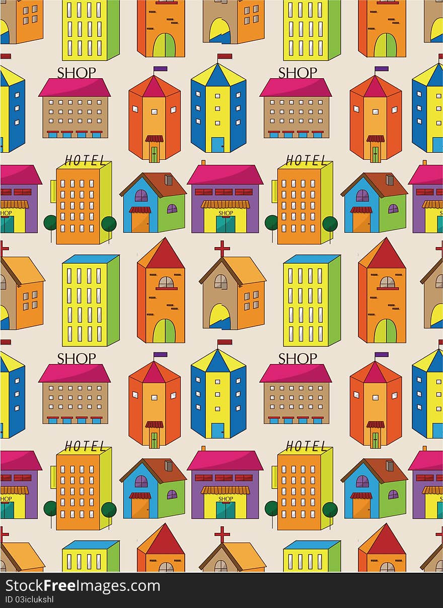 Seamless house pattern, drawing