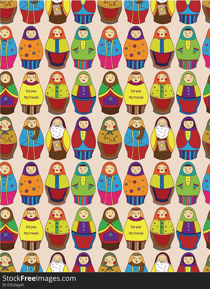 Seamless Russian doll pattern