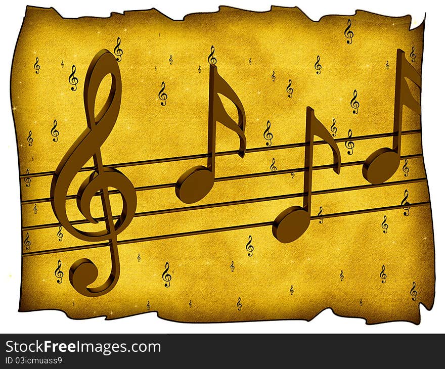 Treble clef and notes the old background