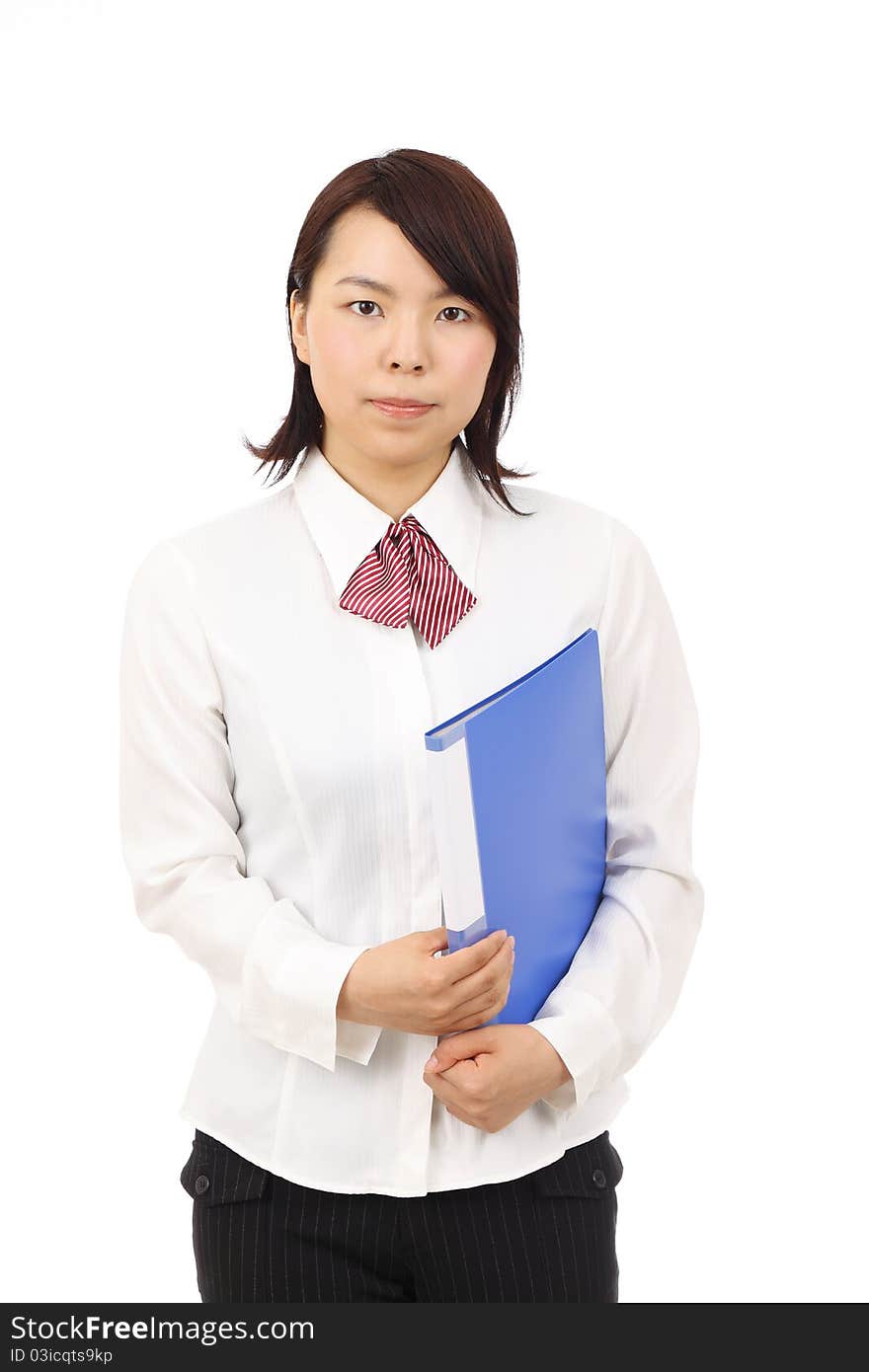 Young asian businesswoman holding file document