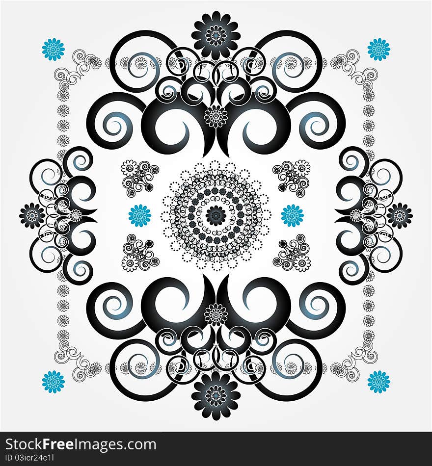 Decorative pattern with flower on white background