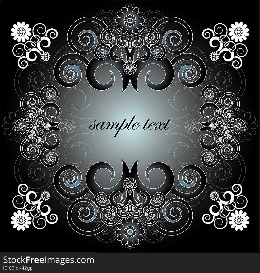 Decorative framework with flower on black background