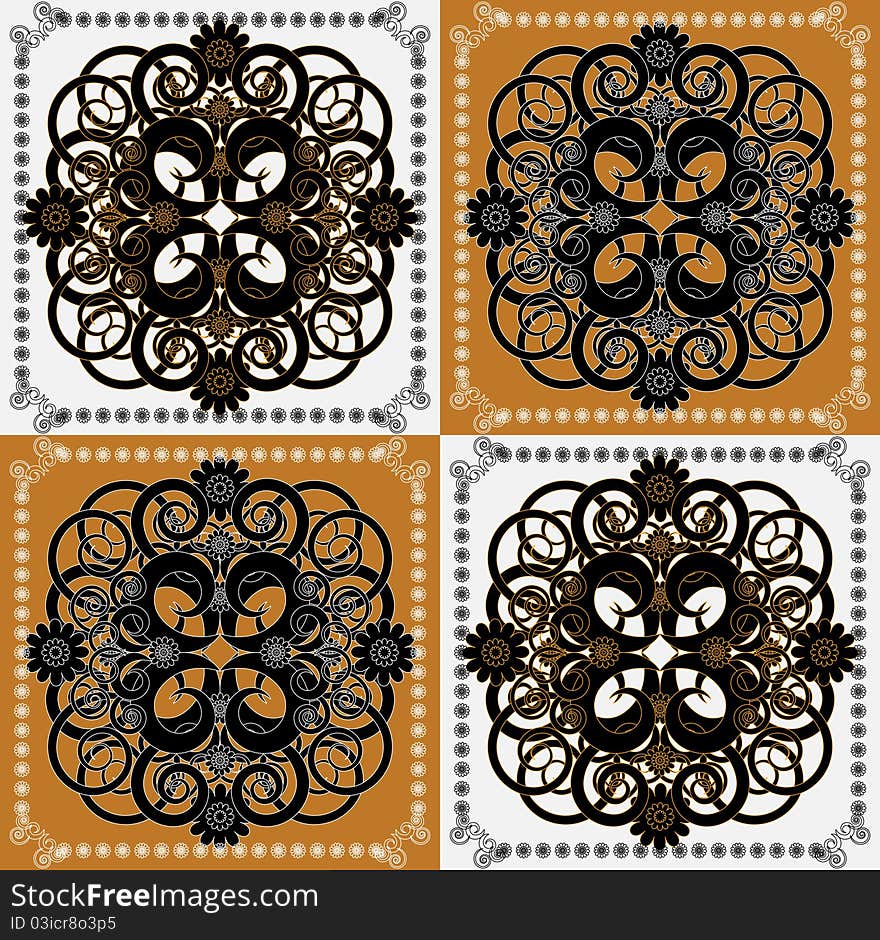 Pattern with curl and flower on square background. Pattern with curl and flower on square background