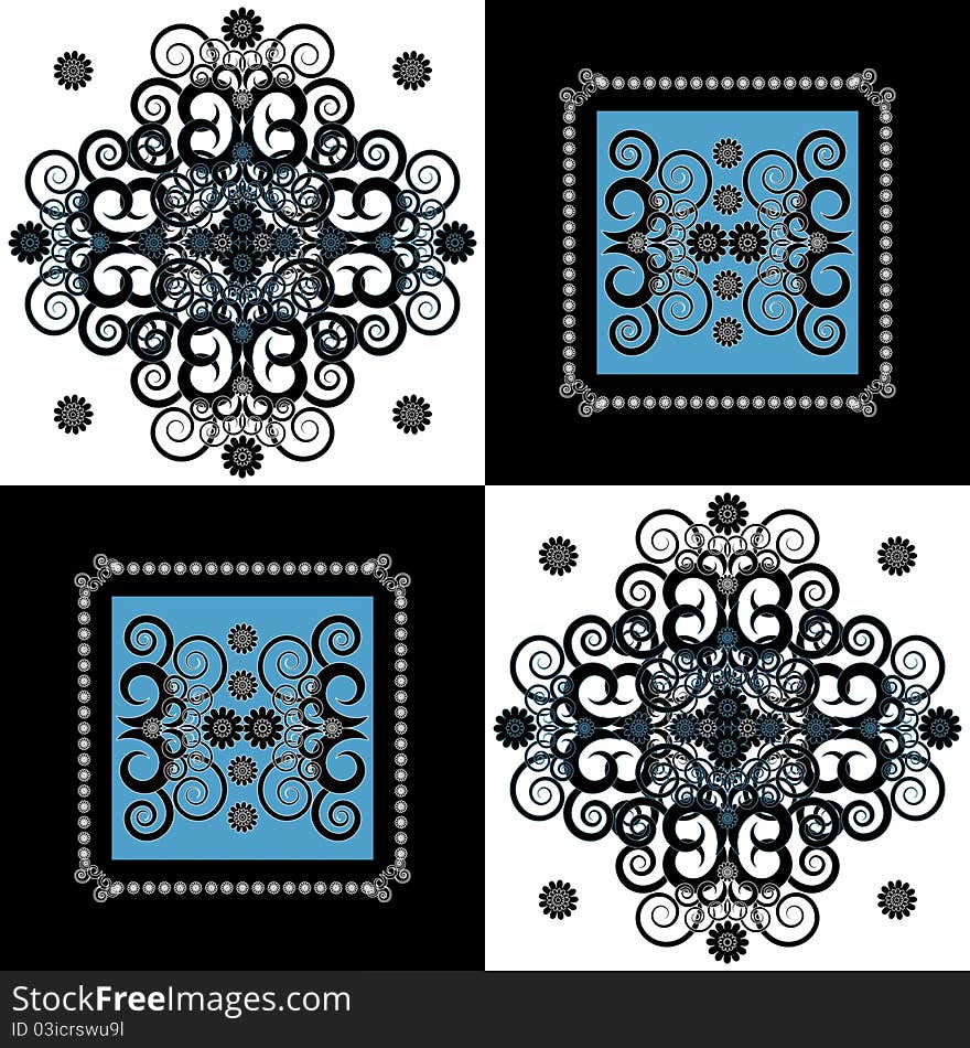 Pattern with flower and curl on square background. Pattern with flower and curl on square background