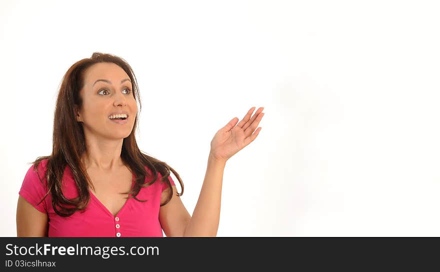 Happy young woman gesturing.Isoalted over white. Happy young woman gesturing.Isoalted over white.