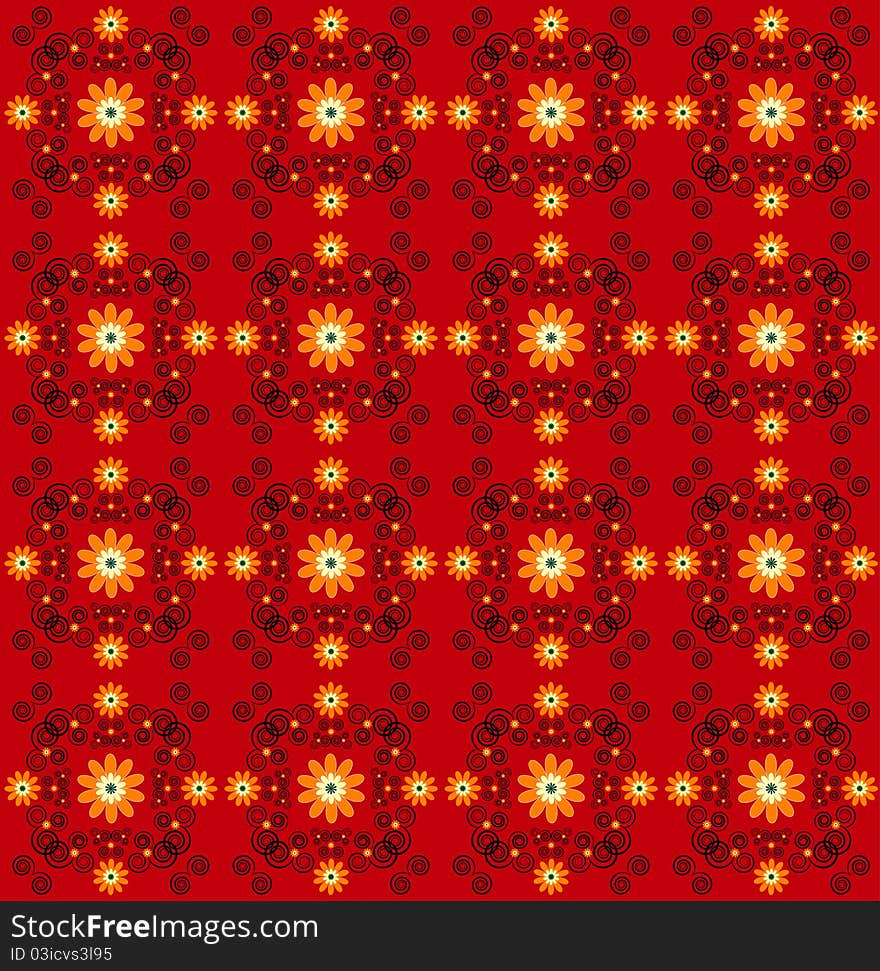 Flower pattern seamless texture on red background