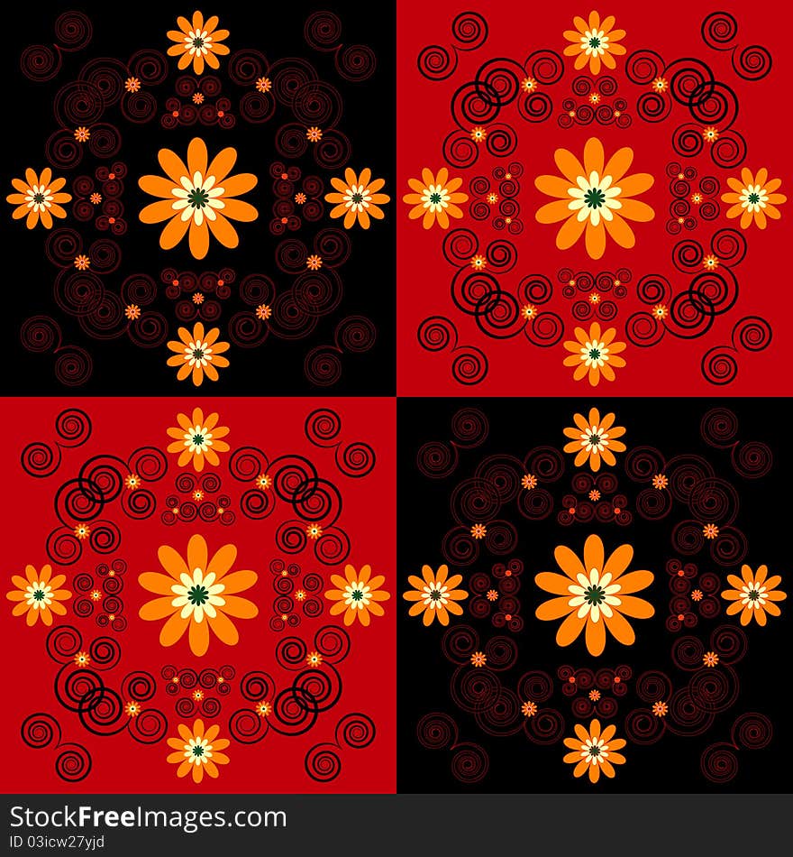 Flower pattern with decorative curl square background. Flower pattern with decorative curl square background