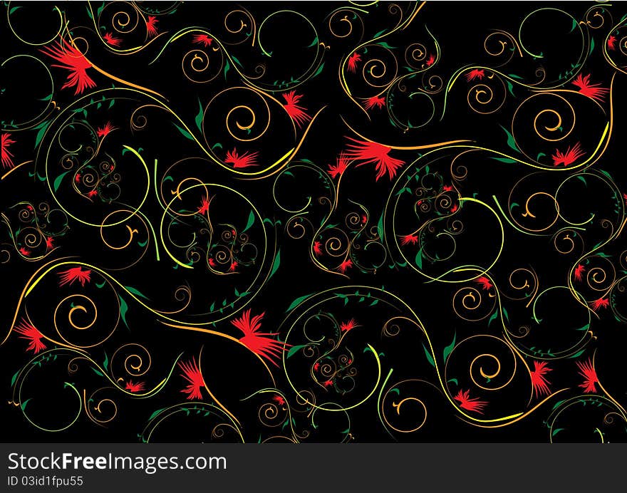 Decorative design with red flowers