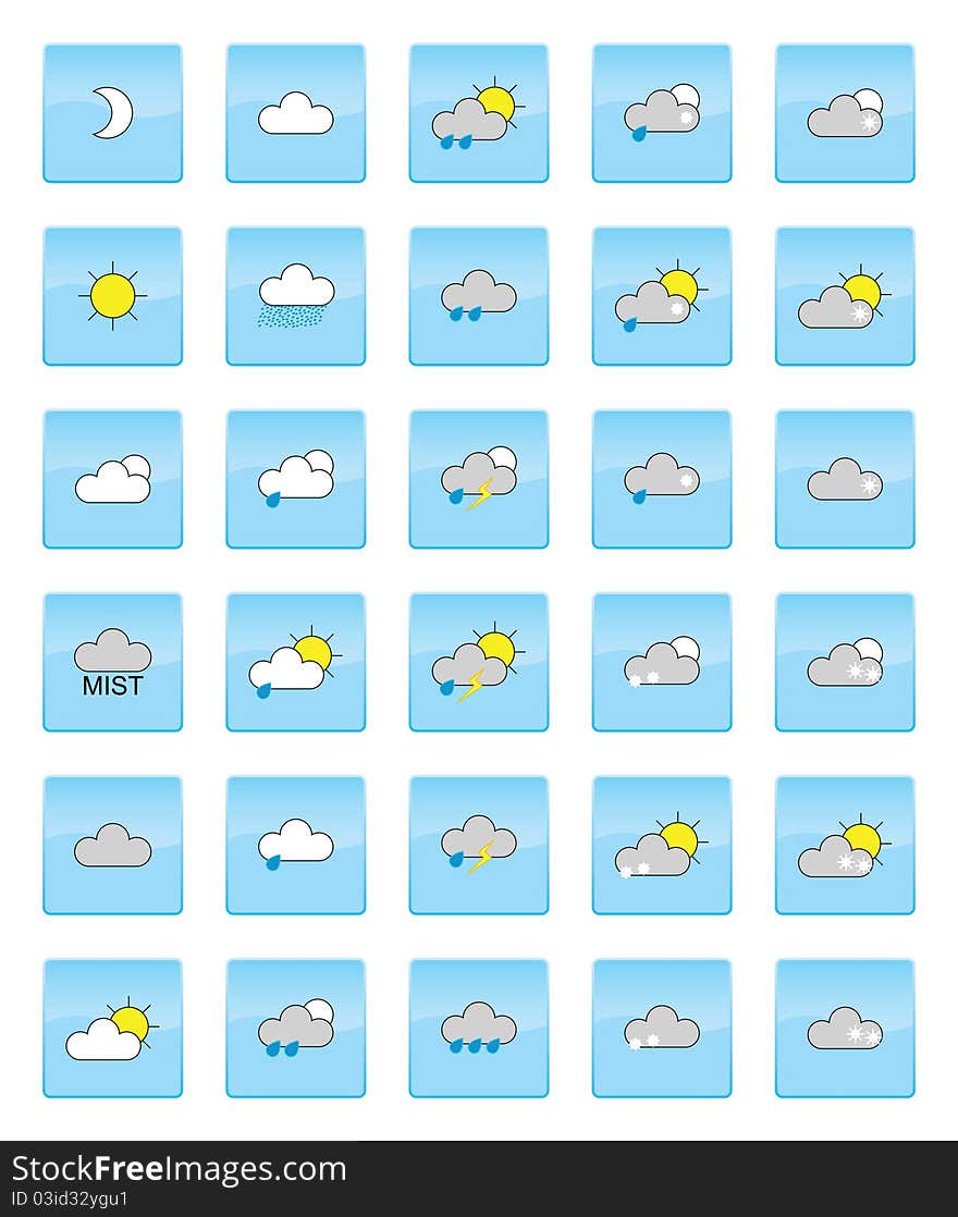 A selection of weather symbols on a white background