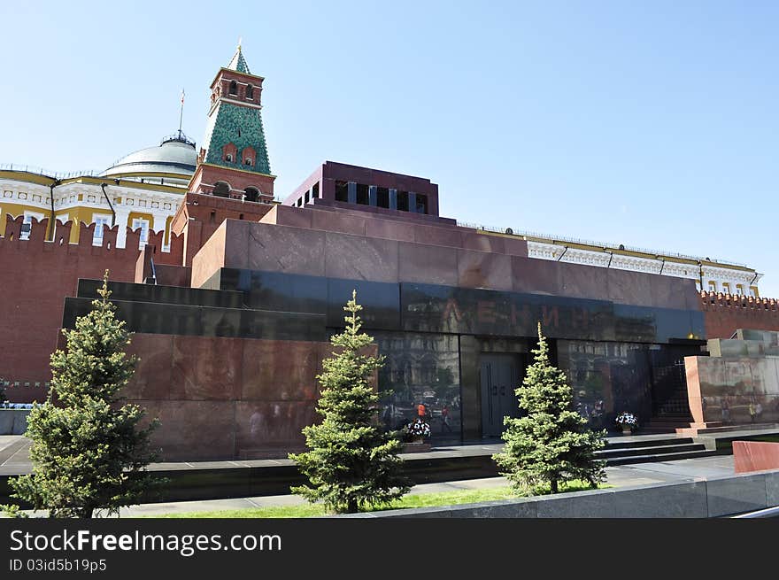 View of the Lenin Mausoleum and the wall on Red Square, Kremlin. View of the Lenin Mausoleum and the wall on Red Square, Kremlin