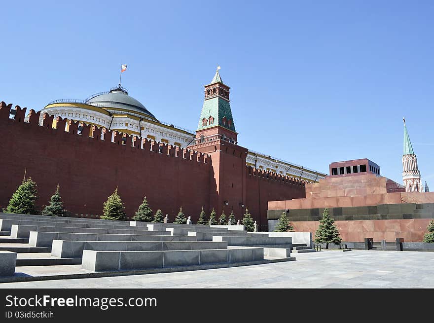 View of the Lenin Mausoleum and the wall on Red Square, Kremlin. View of the Lenin Mausoleum and the wall on Red Square, Kremlin