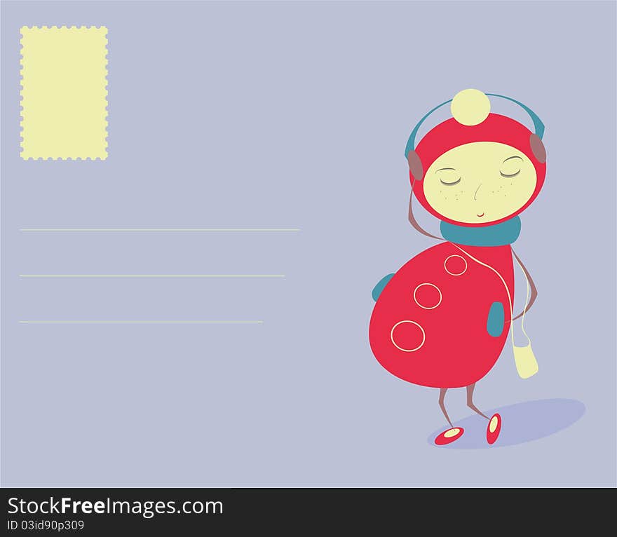 Girl with headphones card congratulation