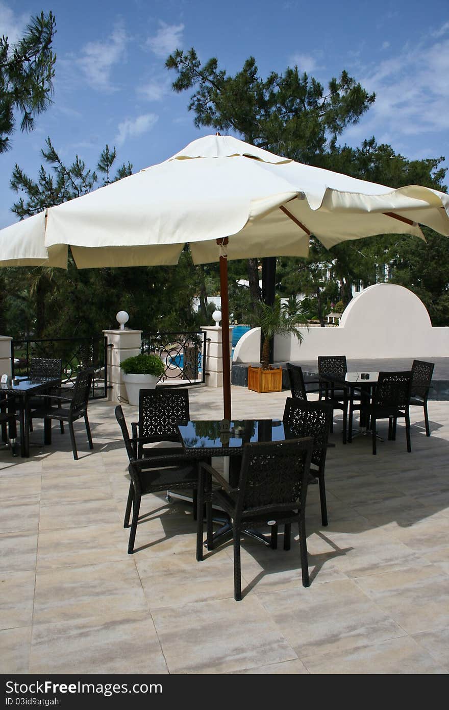 Close- up view of the tables and chairs of an outdoor restaurant in Turkey. Close- up view of the tables and chairs of an outdoor restaurant in Turkey