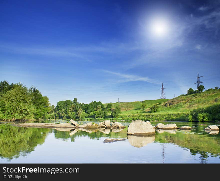 Wonderful river ,blue sky and bright sun. Wonderful river ,blue sky and bright sun.