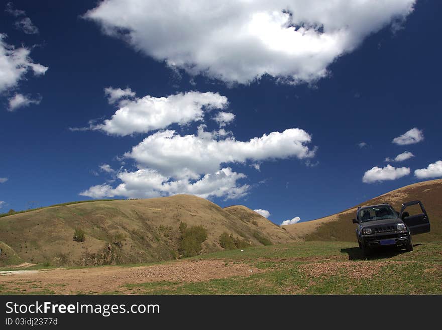 Jeep on dirty road