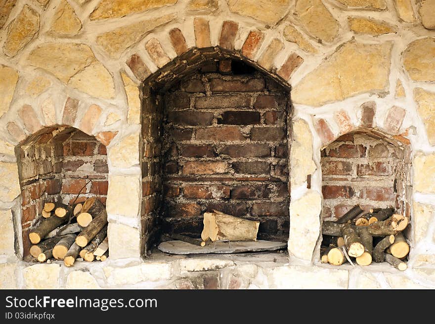 Photo of build fireplace with bricks for cooking