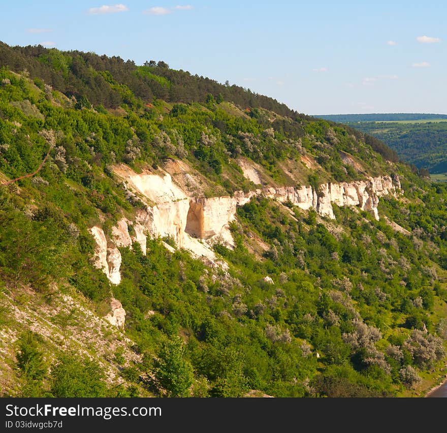 Landscape of rocky hills in the summer