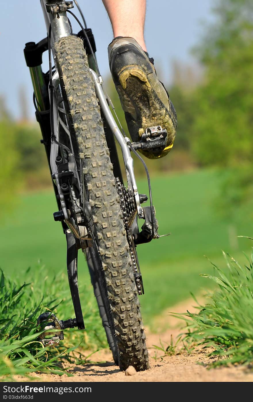 Detail of a moving bicycle wheel. Detail of a moving bicycle wheel