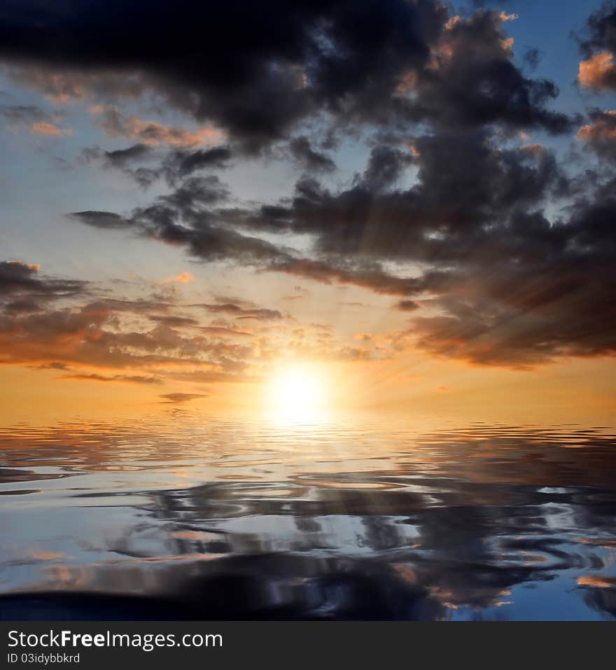 Beautiful sunset over the water surface