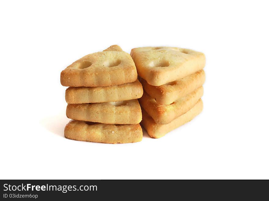 Stack of triangle biscuits on white background. Stack of triangle biscuits on white background