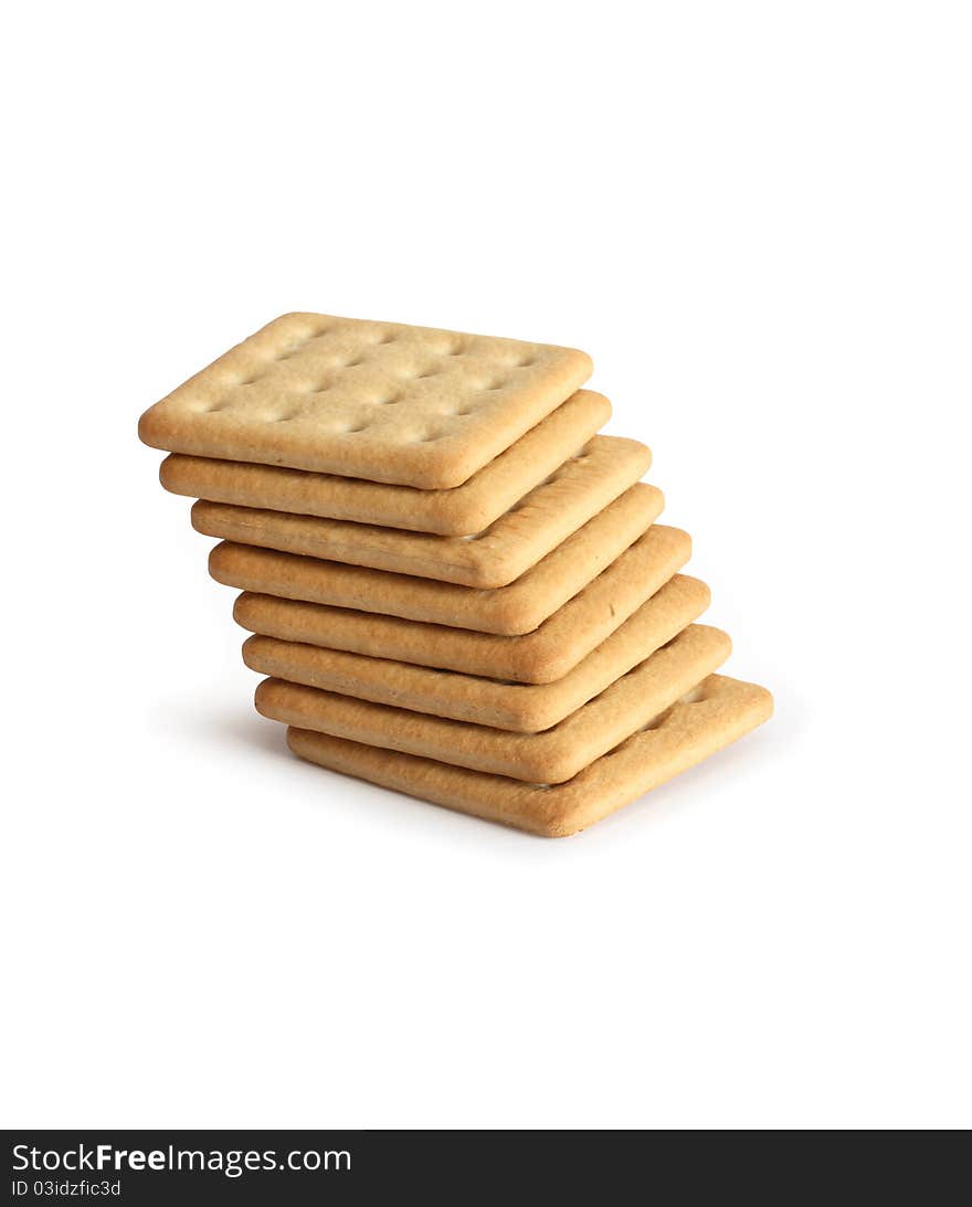 Stack of crackers on white background. Isolated with clipping path