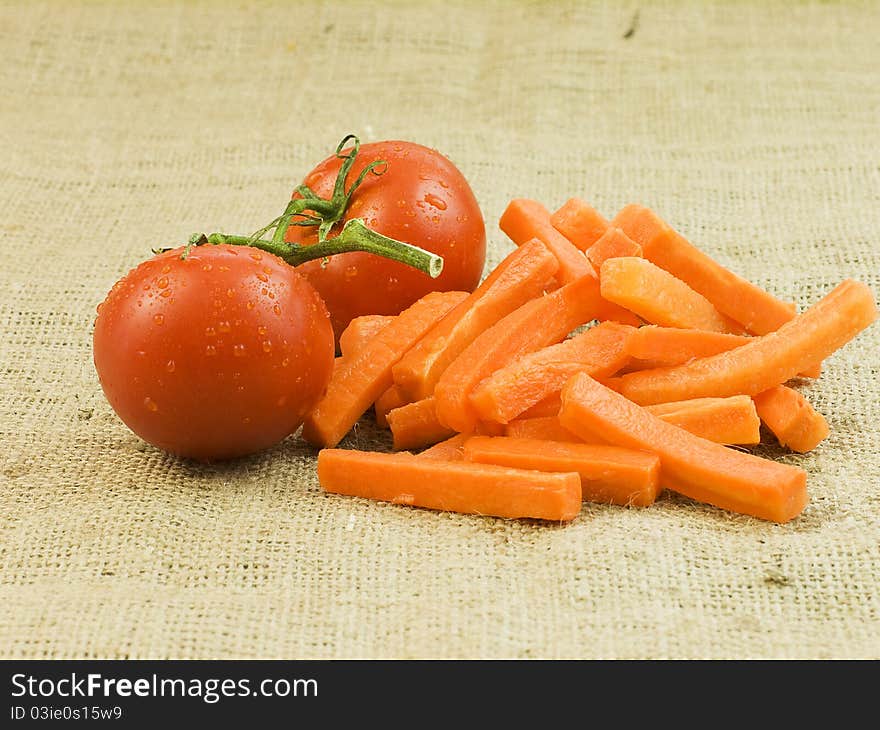 Organic healthy tomatoes and carrots. Organic healthy tomatoes and carrots