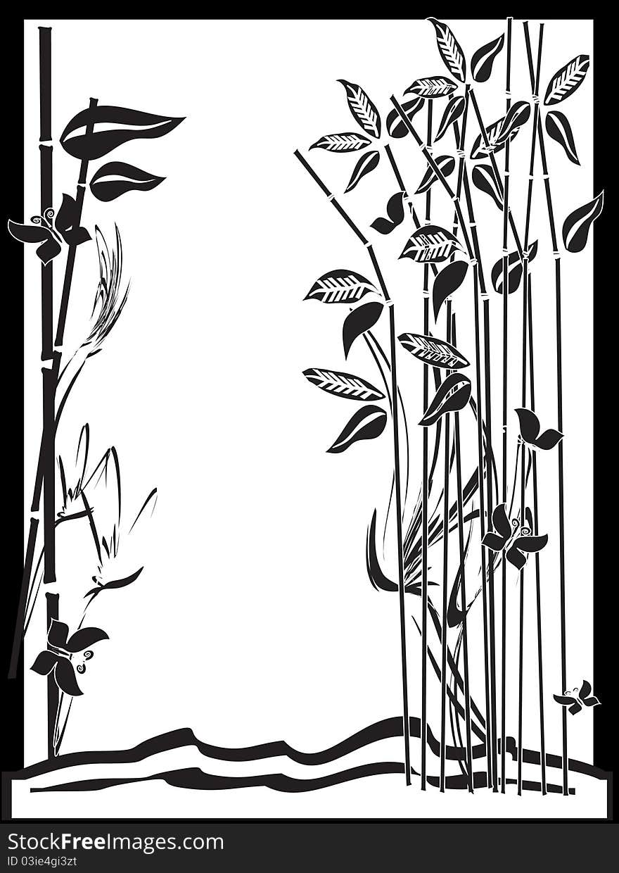 Background with bamboo and butterflies