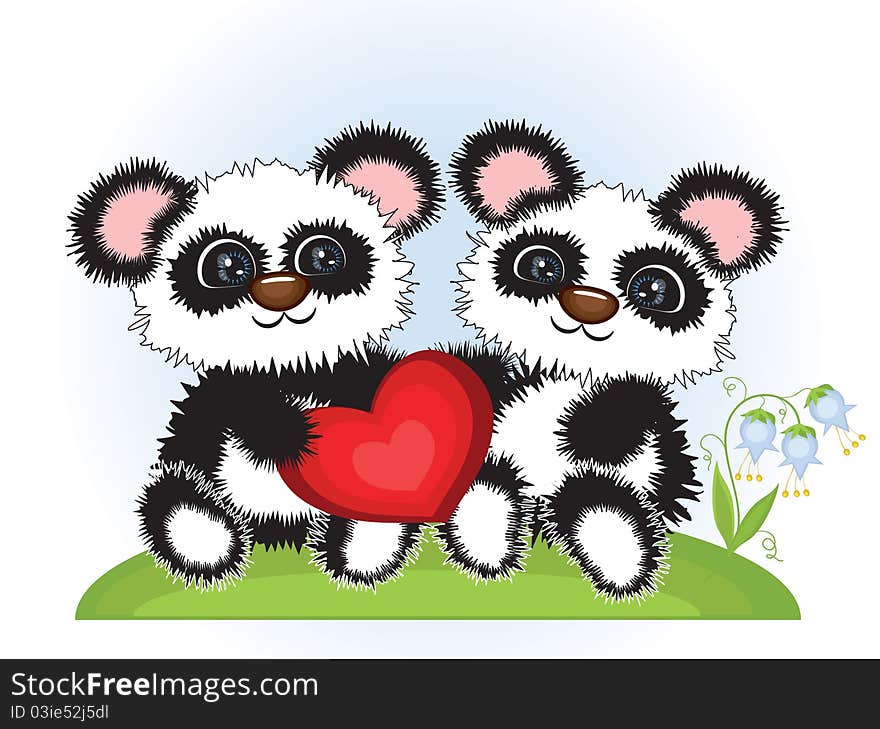 Two panda bears with heart