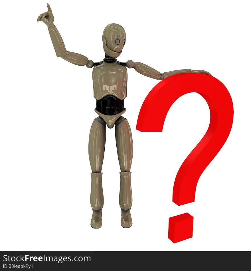 Manikin robot and question mark