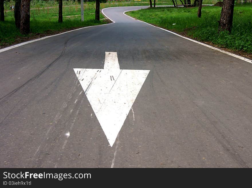 Big arrow on a bicycle road