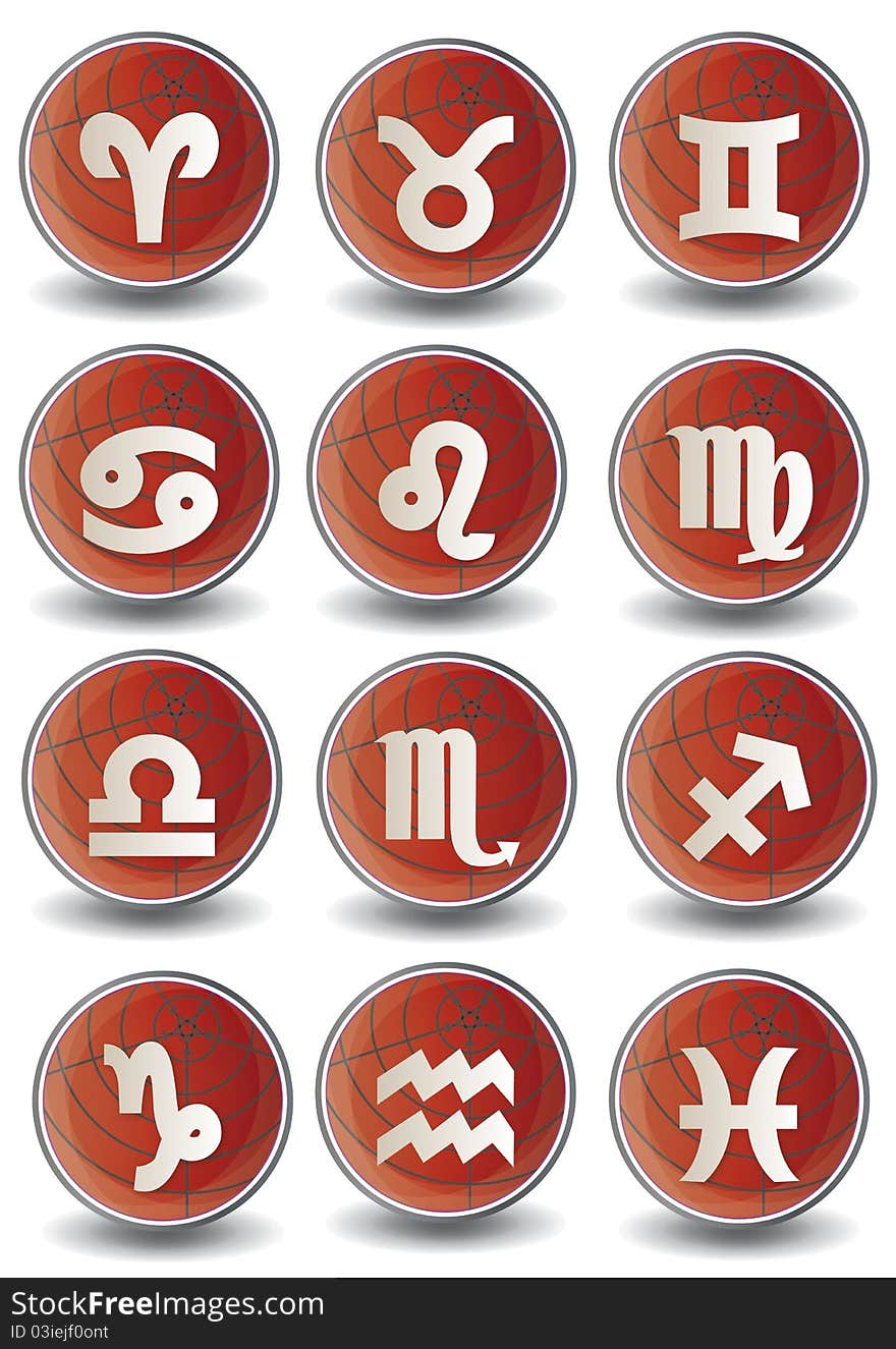 Illustration of zodiac globe icons