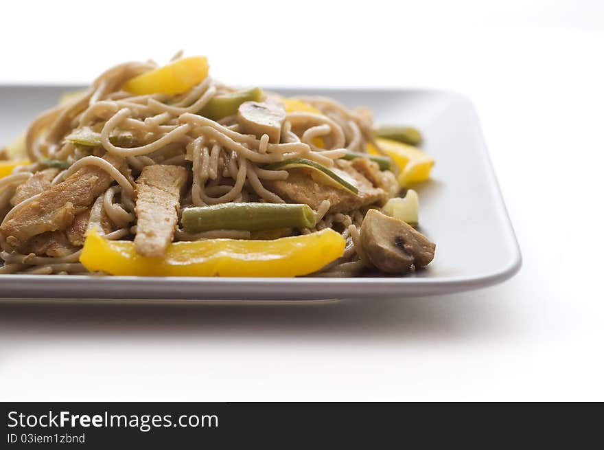 Noddles and pork with vegetables. Noddles and pork with vegetables