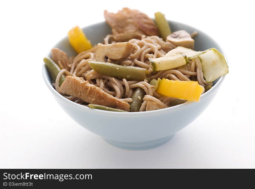 Noddles and pork with vegetables. Noddles and pork with vegetables