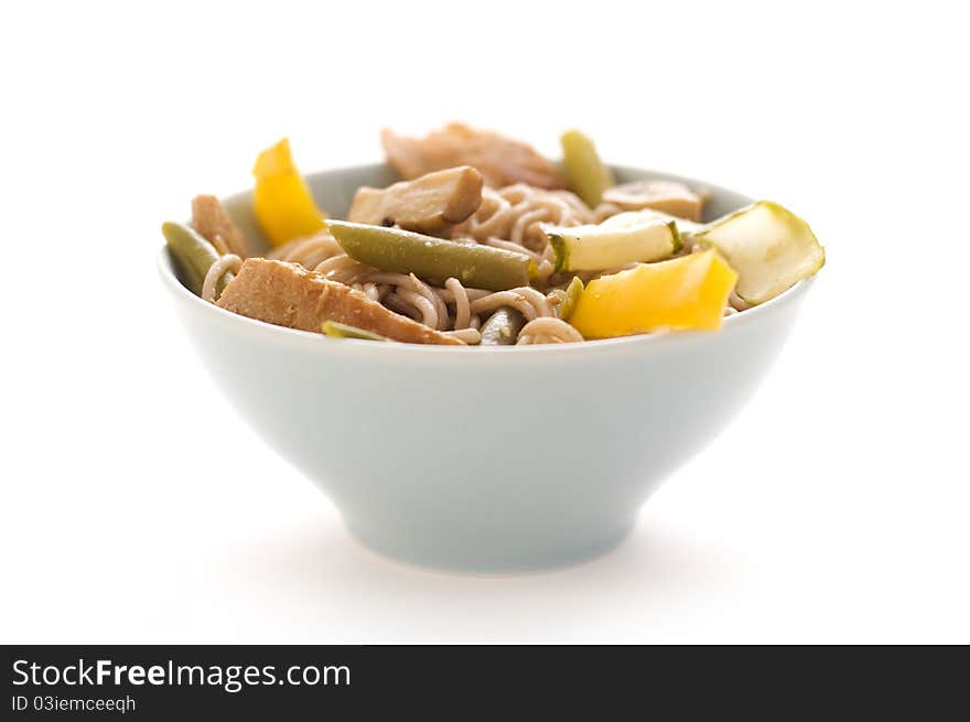 Noddles and pork with vegetables. Noddles and pork with vegetables