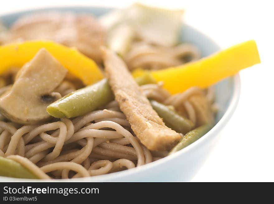 Noddles and pork with vegetables. Noddles and pork with vegetables