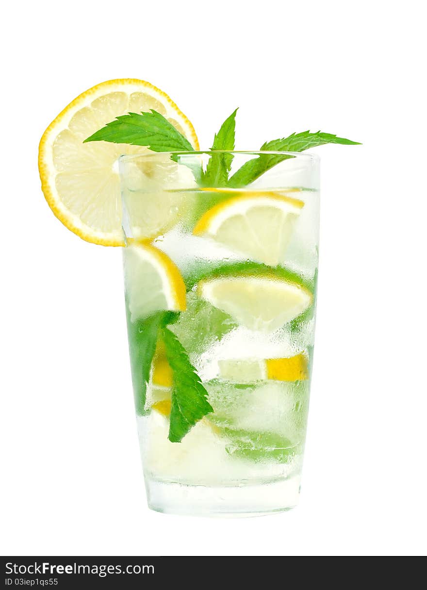 Glass of water with lemon and mint