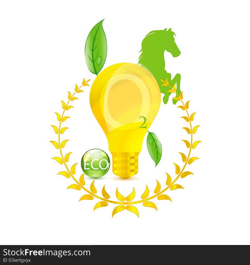 Eco Gold Bulb And Green Leafs Sign