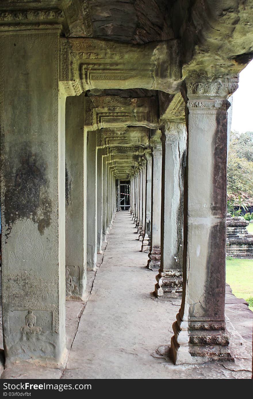 Columns in famous and ancient temple Angkor Wat