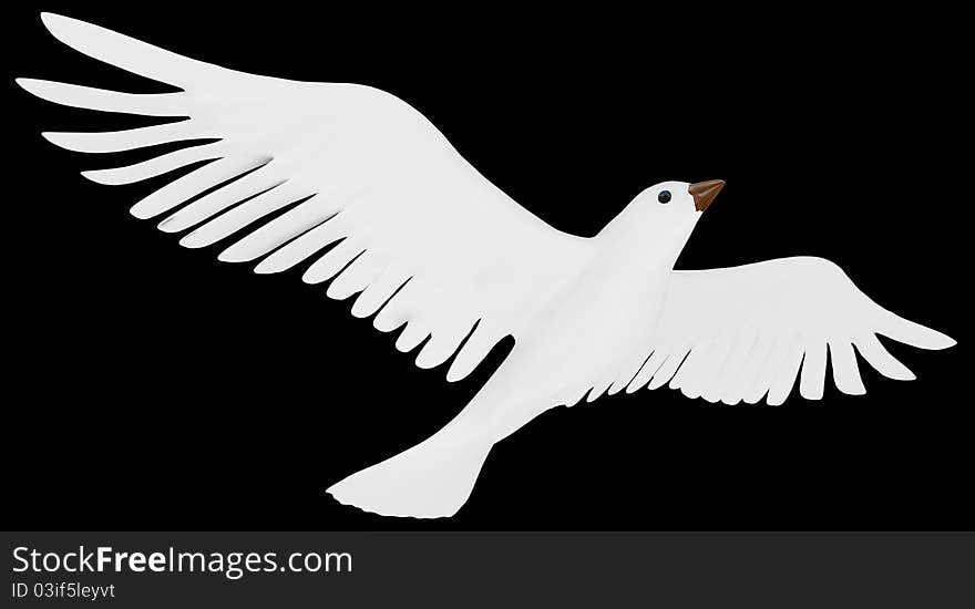 A free flying white dove isolated on black background. A free flying white dove isolated on black background.