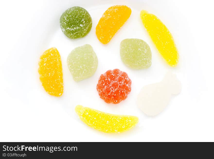 Collection of colored gelatine sugarcoated sweet candies
