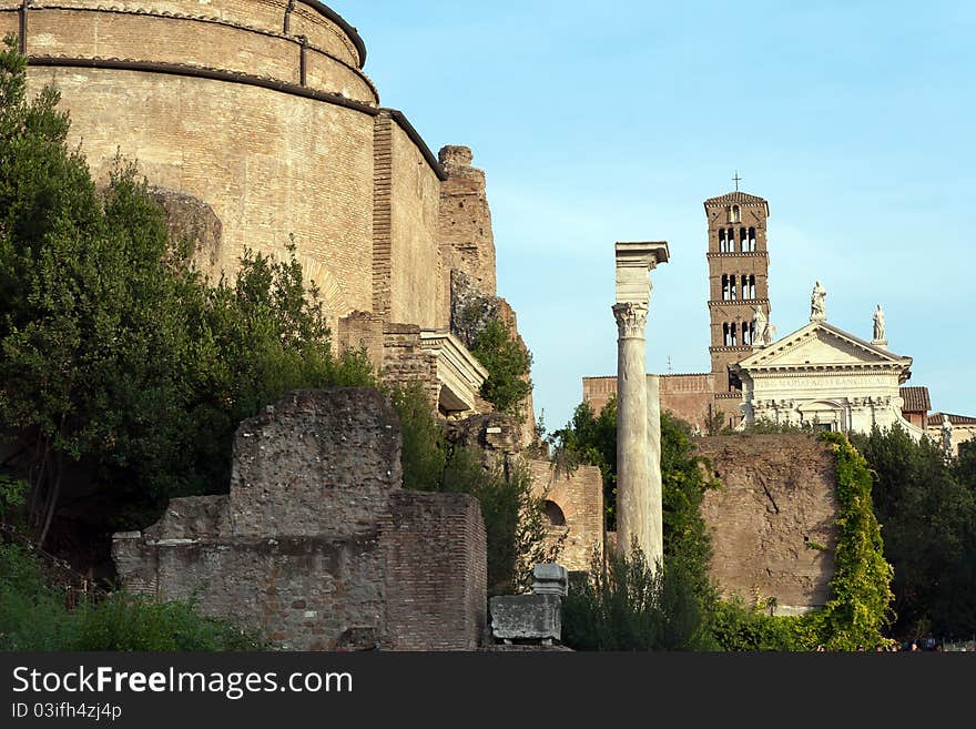 Roman Forum ruins in Rome, Italy