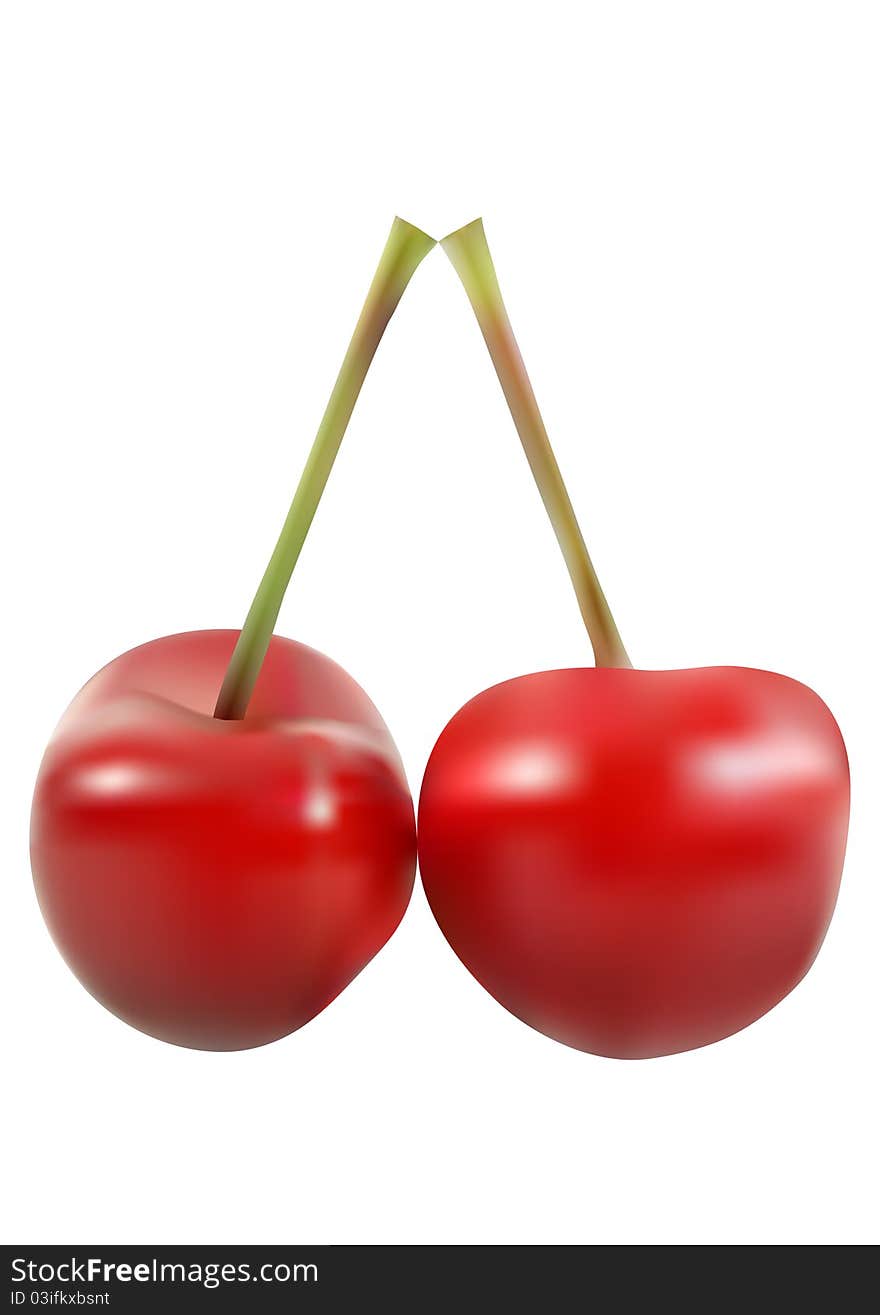 Two red cherries on a white background. Two red cherries on a white background