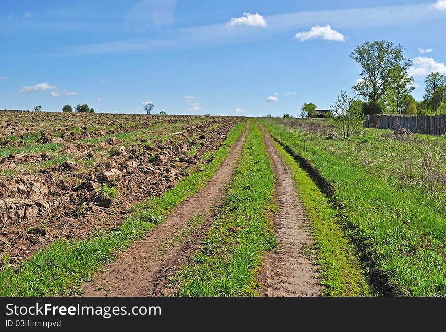 Country road at village outskirts