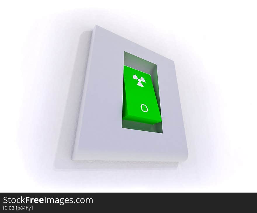 Green switch with nuclear symbol and OFF positions. Green switch with nuclear symbol and OFF positions.