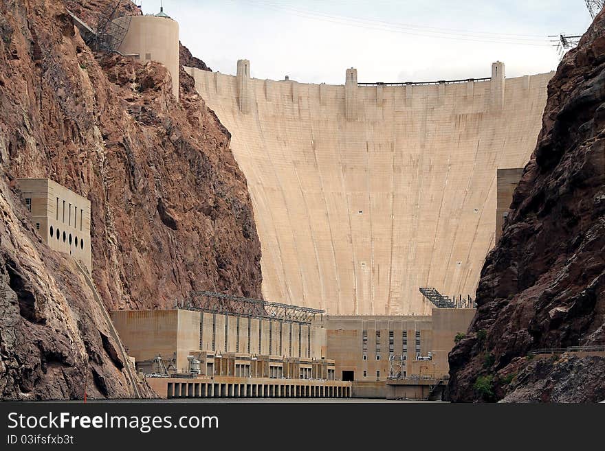 Hoover Dam from river below. Hoover Dam from river below