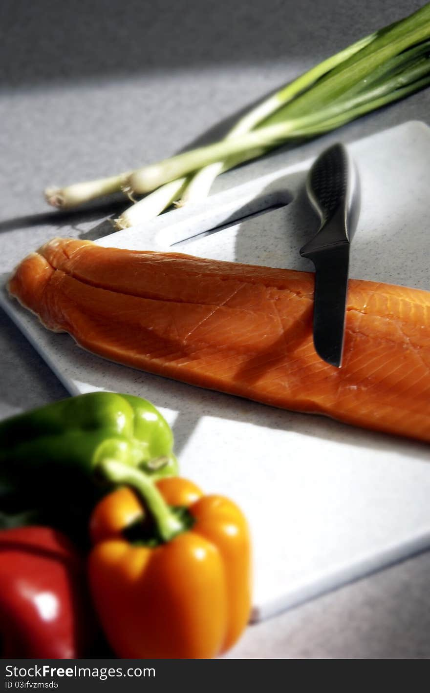 Salmon being prepared