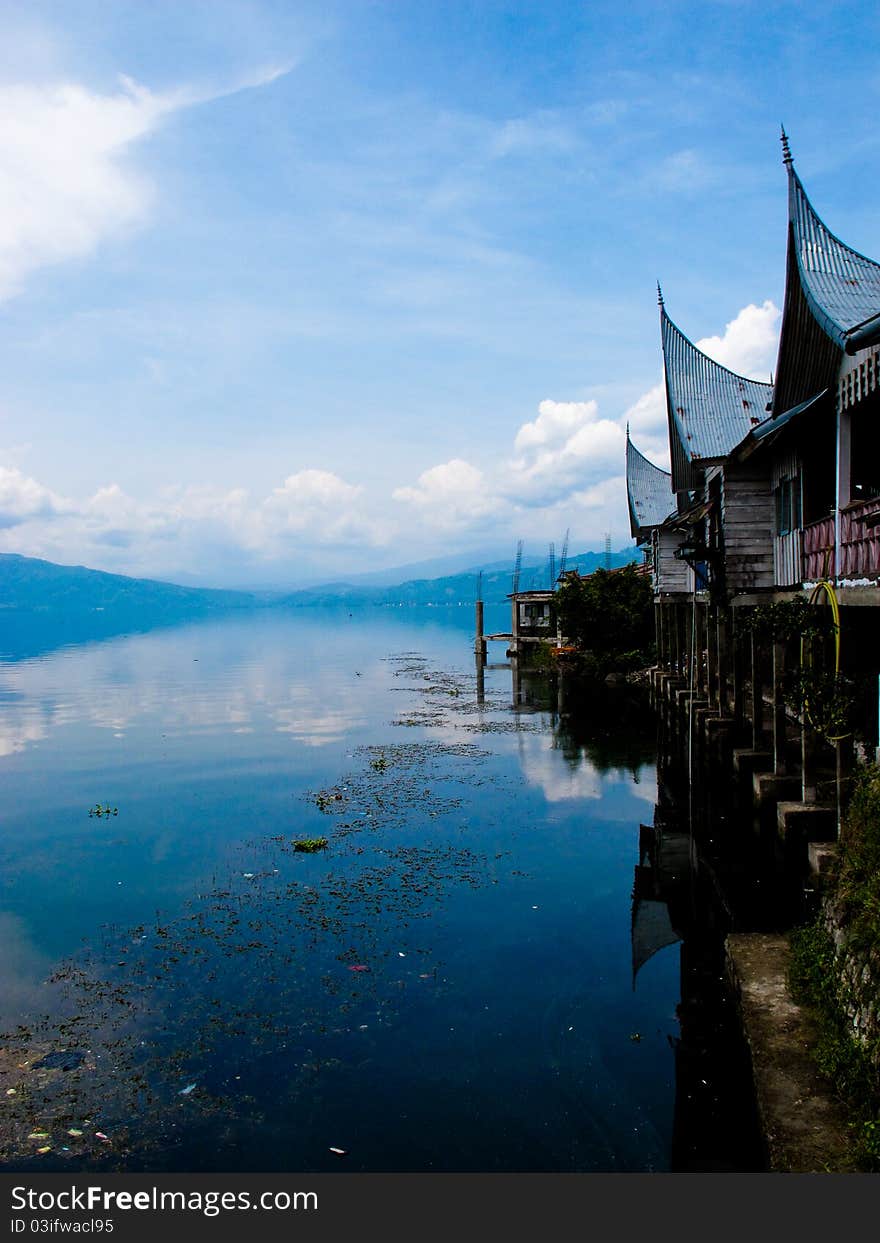 Traditional house in the beach of singkarak lake. Traditional house in the beach of singkarak lake