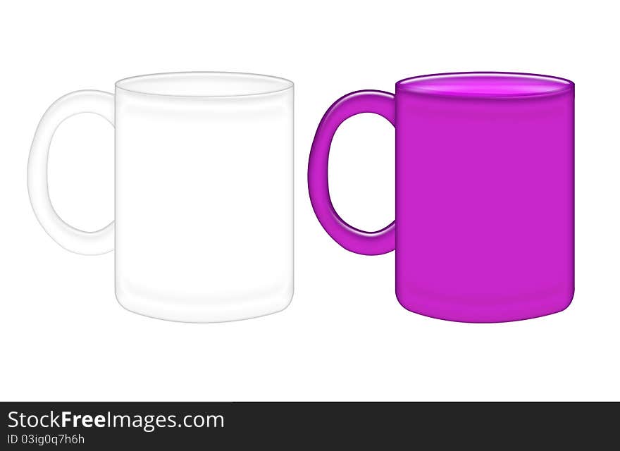 White and violet mugs