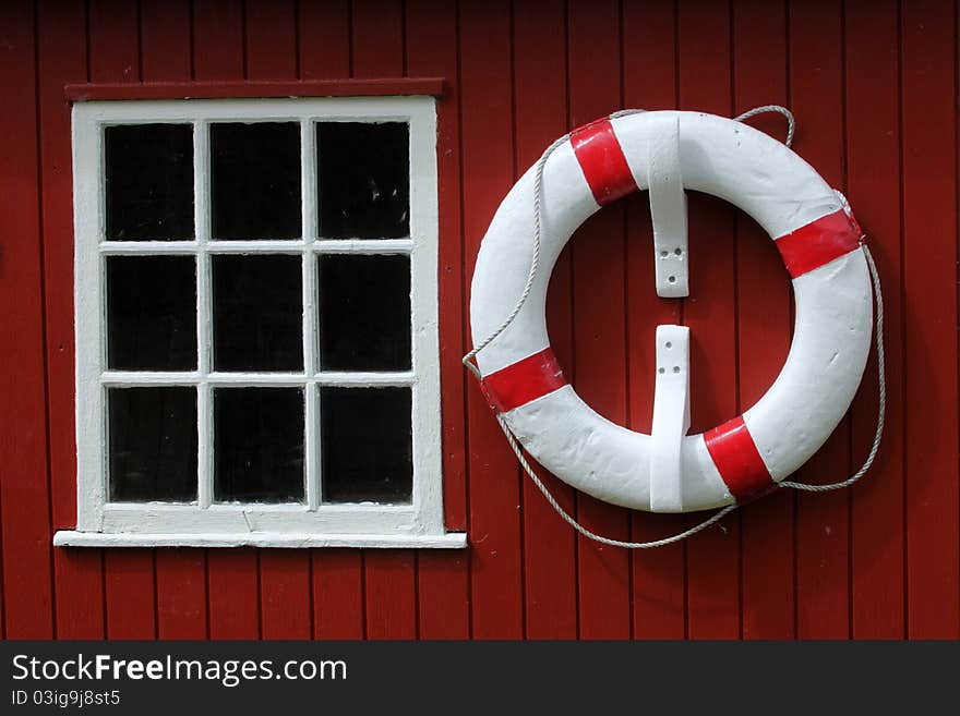 Fishinghut in red and white in denmark