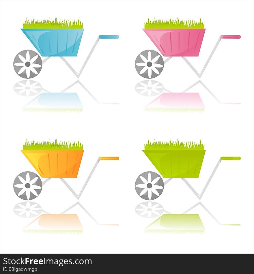 Colorful garden wheelbarrows